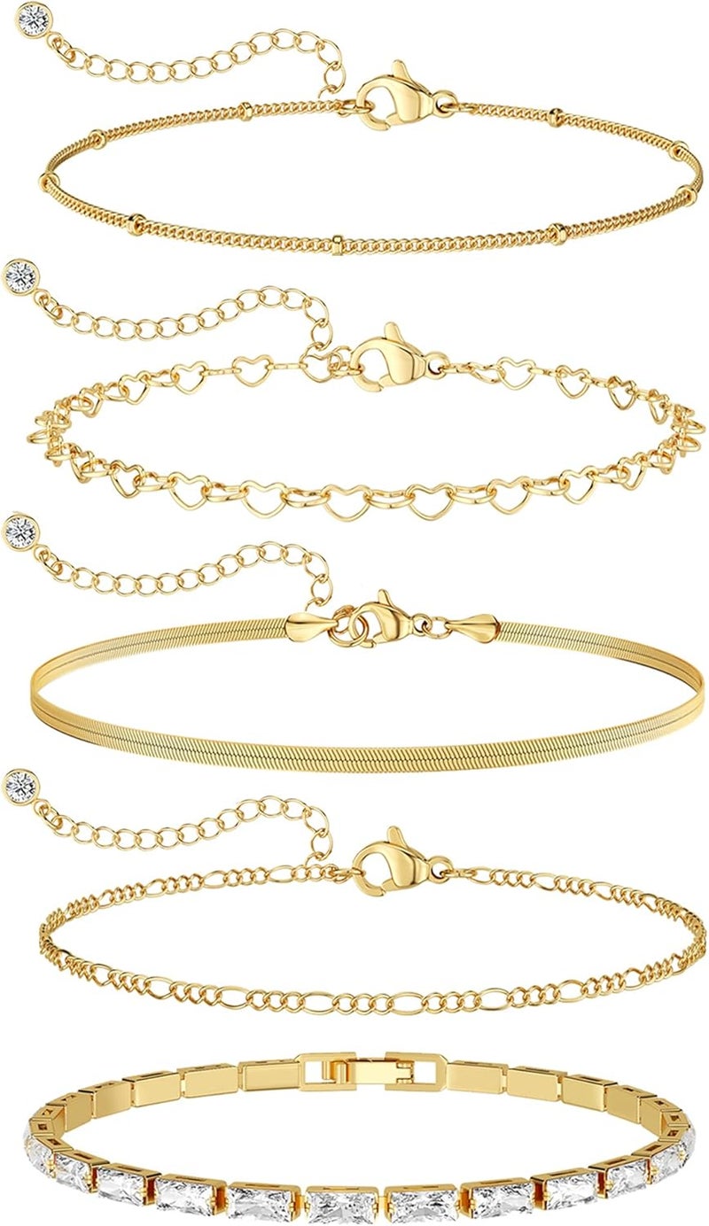 MBW Gold Bracelets for Women Trendy, Dainty 14K Gold Plated Bracelet Stack Beaded Chain Bracelet Set Thin Small Cute Paperclip Bracelets Fashion Waterproof Jewelry Gift Gold Accessories for Women - Image 1